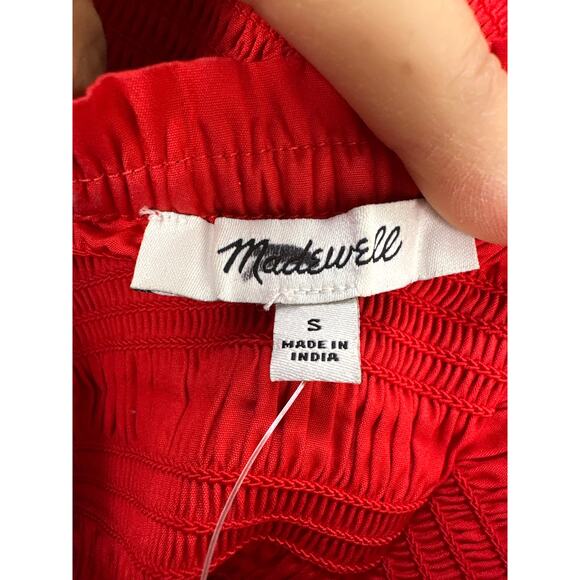Madewell NWT Women’s Red Smocked Puff Sleeve Midi Dress in Poplin size Small - Picture 4 of 9